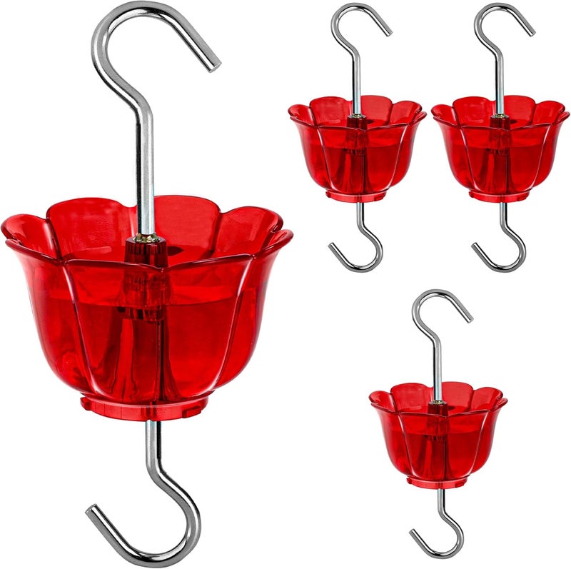 SIXTOYZF Ant Moat for Hummingbird Feeders 4 Pack,2 oz Capacity,Suitable for Outdoor Yard Hanging Feeders,Hummingbird Feeder Ant Guard,Rustproof S Hooks,Sturdy,Leakproof,Red Flower Shape - Image 1